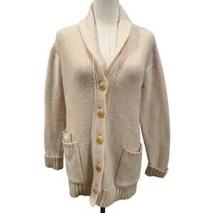 J. Jill Wool Blend Shawl Collar Cardigan Sweater XS Cream Preppy Quiet Luxury